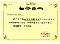 南寧市我最喜歡的學(xué)生裝中榮獲中學(xué)夏季制服一等獎(jiǎng)